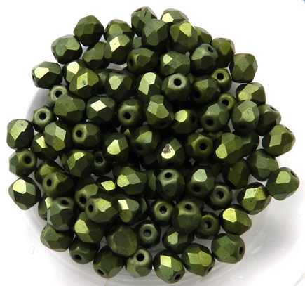 0100418 Jet Matte Green Metallic Facet 4 mm. 50 Pc.-0