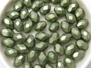 0100450 Metallic Suede Light Olive Green Oval Facet 8 x 6 mm. 15 Pc.-8512