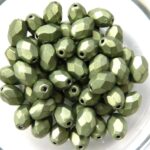 0100450 Metallic Suede Light Olive Green Oval Facet 8 x 6 mm. 15 Pc.-0