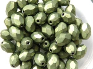 0100450 Metallic Suede Light Olive Green Oval Facet 8 x 6 mm. 15 Pc.-0