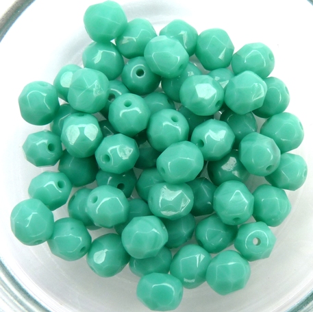 0100513 Opaque Green Turquoise facet, 6 mm. 18 Pc.-0