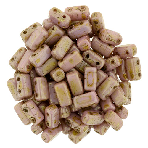 BRI-02010-65491 Opaque Luster Rose/Gold Topaz Czech Mate Bricks 40 Pc.-0