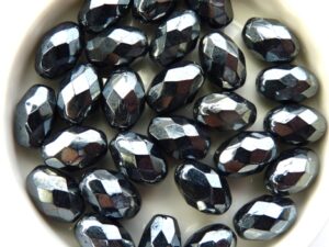 0020246 Jet Hematite Oval Facet 11 x 8 mm. 10 Pc.-0