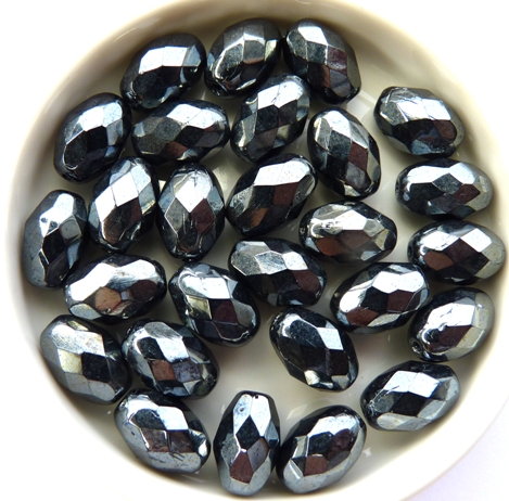 0020246 Jet Hematite Oval Facet 11 x 8 mm. 10 Pc.-0