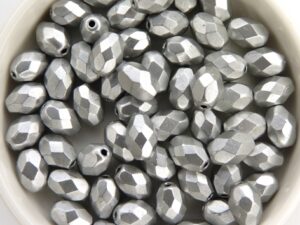 0020276 Metallic Suede Silver Oval Facet 8 x 6 mm. 15 Pc.-0