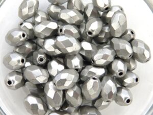 0020276 Metallic Suede Silver Oval Facet 8 x 6 mm. 15 Pc.-8734