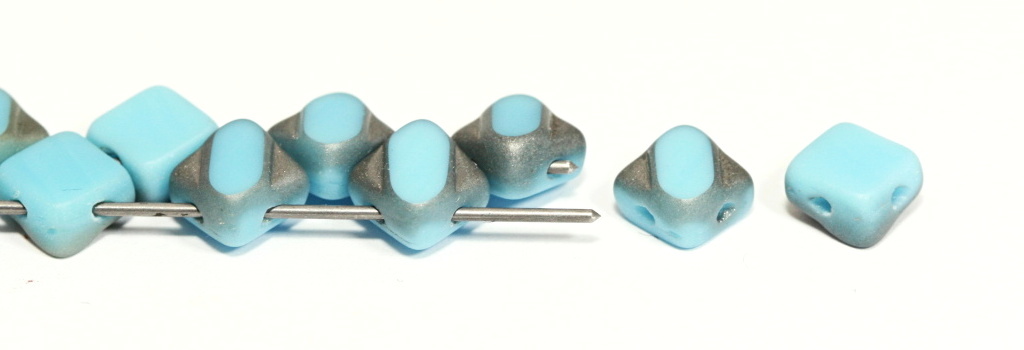SL-63030-84110-27401-TC Table Cut Silky Bead Opaque Blue Turquoise Matt Chrome 30 Pc.-8831