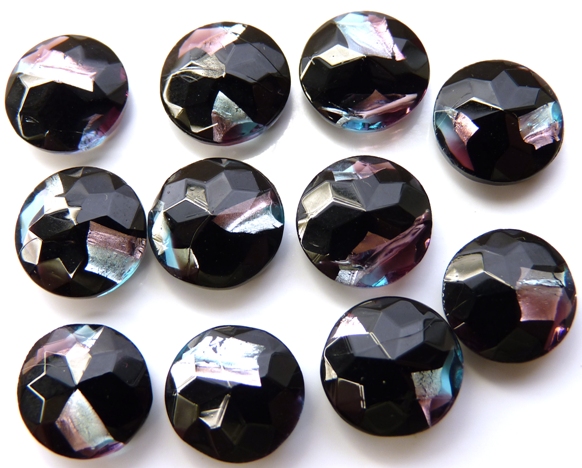 30219-RO Round Jet-Pink-Blue-SilverFoil Doublette 12 mm. -0 30219-RO Round Jet-Pink-Blue-SilverFoil Doublette 12 mm. -0