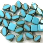 SL-63030-84110-27401-TC Table Cut Silky Bead Opaque Blue Turquoise Matt Chrome 30 Pc.-0