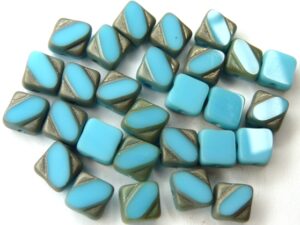 SL-63030-84110-27401-TC Table Cut Silky Bead Opaque Blue Turquoise Matt Chrome 30 Pc.-0