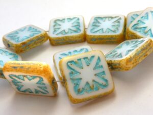 0140071 Opaque White Travertin and Turquoise wax Table Cut square. 5 Pc.-9428