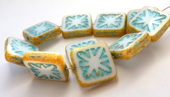 0140071 Opaque White Travertin and Turquoise wax Table Cut square. 5 Pc.-9428