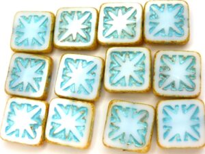 0140071 Opaque White Travertin and Turquoise wax Table Cut square. 5 Pc.-9427