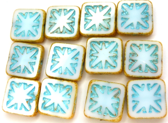 0140071 Opaque White Travertin and Turquoise wax Table Cut square. 5 Pc.-9427