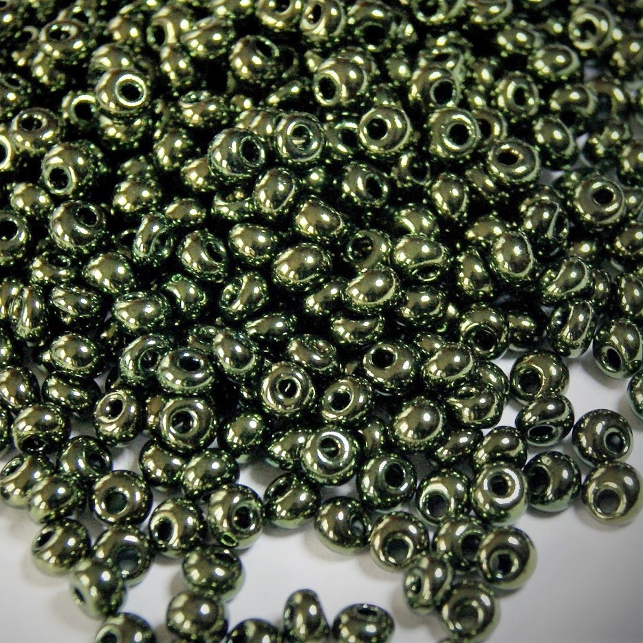 5-0-PD-23980-14495 Jet Green Metallic Luster Preciosa 5/0 drops 10 gram-9188