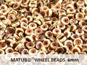 WB-03000-86805 Chalk White Travertin Matubo® Wheel Beads Ø 6 mm. 10 gram-0