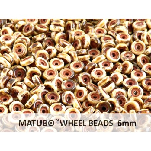 WB-03000-86805 Chalk White Travertin Matubo® Wheel Beads Ø 6 mm. 10 gram-0