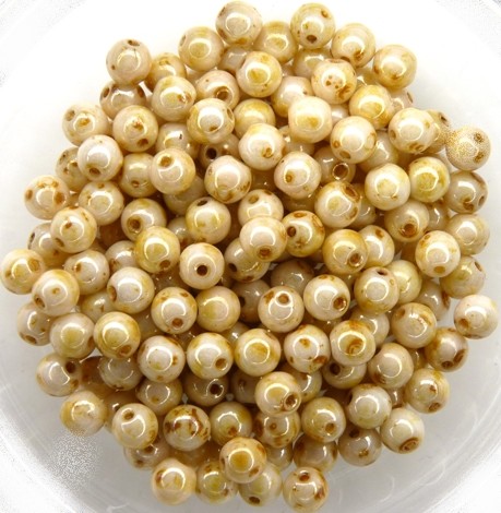04-R-02010-65401 Opaque White Beige Marmor Luster, Round 4 mm. 100 Pc.-11879