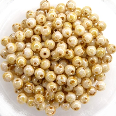 04-R-02010-65401 Opaque White Beige Marmor Luster, Round 4 mm. 100 Pc.-0 04-R-02010-65401 Opaque White Beige Marmor Luster, Round 4 mm. 100 Pc.-0