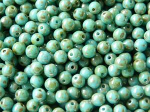 04-R-63030-43400 Opaque Blue Turquoise Silver Travertin, Round 4 mm. 100 Pc.-9684