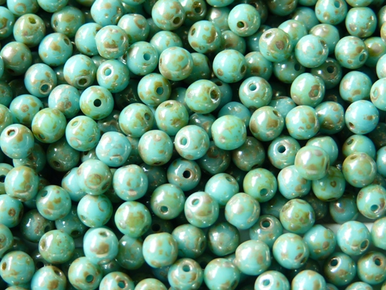 04-R-63030-43400 Opaque Blue Turquoise Silver Travertin, Round 4 mm. 100 Pc.-9684