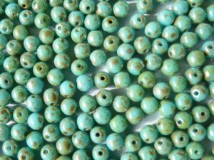 04-R-63030-43400 Opaque Blue Turquoise Silver Travertin, Round 4 mm. 100 Pc.-9683