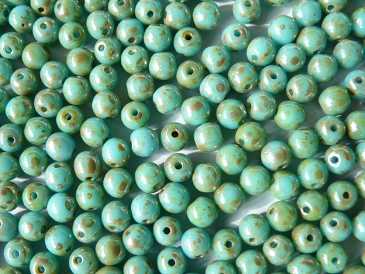 04-R-63030-43400 Opaque Blue Turquoise Silver Travertin, Round 4 mm. 100 Pc.-9683