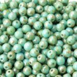 04-R-63030-43400 Opaque Blue Turquoise Silver Travertin, Round 4 mm. 100 Pc.-0