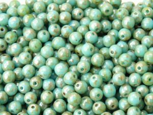 04-R-63030-43400 Opaque Blue Turquoise Silver Travertin, Round 4 mm. 100 Pc.-0
