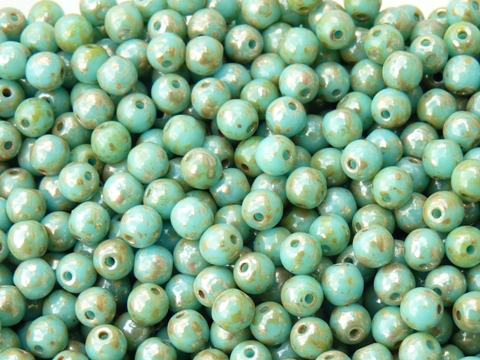 04-R-63030-43400 Opaque Blue Turquoise Silver Travertin, Round 4 mm. 100 Pc.-0 04-R-63030-43400 Opaque Blue Turquoise Silver Travertin, Round 4 mm. 100 Pc.-0