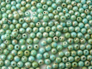 04-R-63030-43400 Opaque Blue Turquoise Silver Travertin, Round 4 mm. 100 Pc.-9682