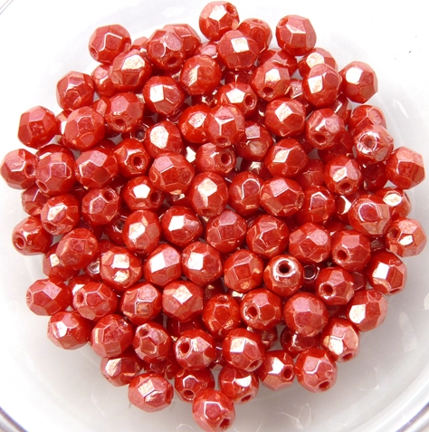 0050256 Luster Opaque Light Red facet 4 mm.-0 0050256 Luster Opaque Light Red facet 4 mm.-0