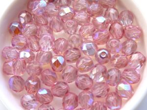FP1-06-1704K Coated Milky Pink AB Czech Glass Facet Firepolish 6 mm
