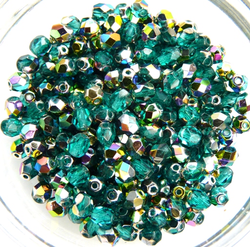 0090317 Teal Vitrail facet 4 mm. 50 Pc-0 0090317 Teal Vitrail facet 4 mm. 50 Pc-0