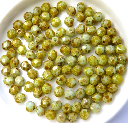 0100463 Opaque Pale Turquoise Picasso Facet 4 mm. 50 Pc.-9763