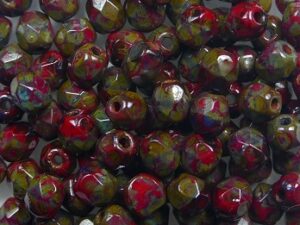 FP1-04-93200T Opaque Red Travertin Czech Glass Facet Firepolish 4mm 50 stuks