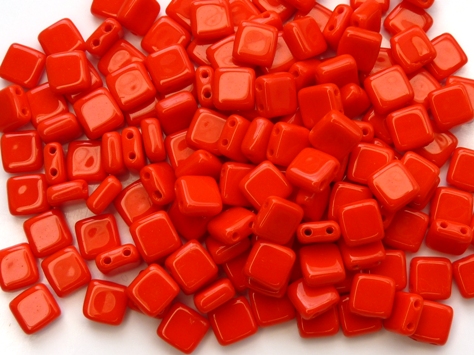 TH-93180 2Hole Square, Opaque Coral Red 22 Pc.-0 TH-93180 2Hole Square, Opaque Coral Red 22 Pc.-0