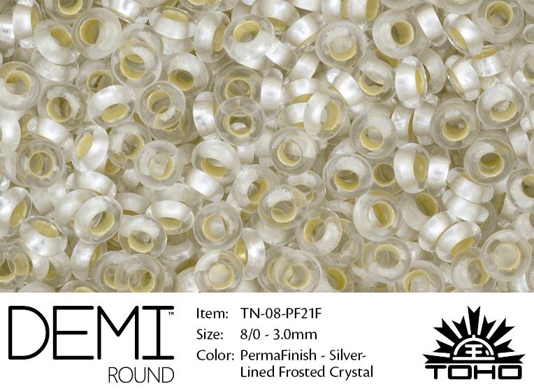 TN-08-PF0021F Demi Round TOHO Perma Finish Silver Linded Frosted Crystal -0 TN-08-PF0021F Demi Round TOHO Perma Finish Silver Linded Frosted Crystal -0