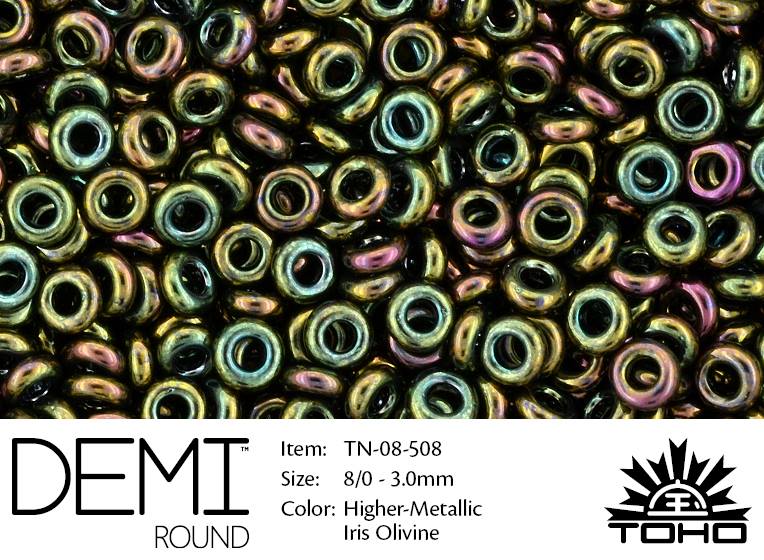 TN-08-0508 Demi Round TOHO: Higher-Metallic Iris Olivine-0 TN-08-0508 Demi Round TOHO: Higher-Metallic Iris Olivine-0