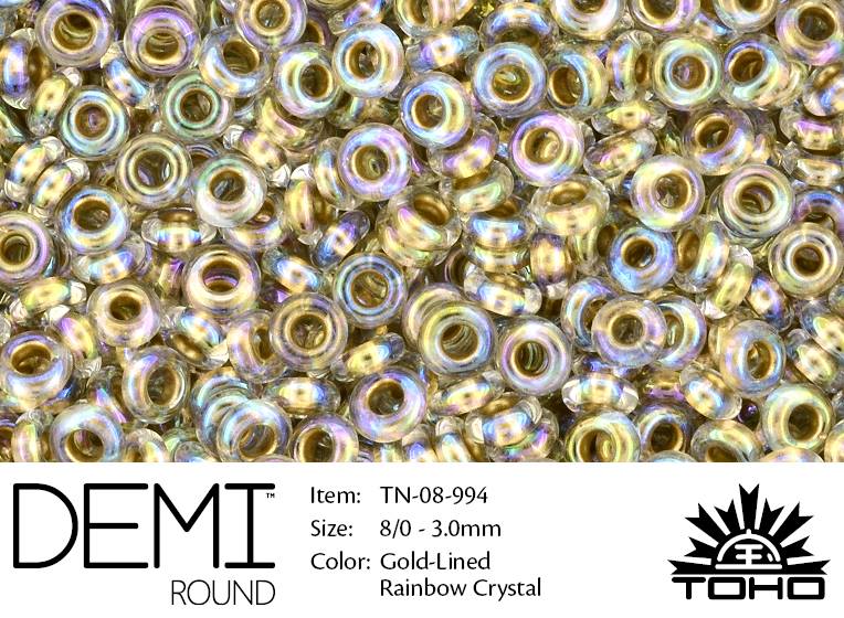 TN-08-0994 Demi Round TOHO: Gold-Lined Rainbow Crystal-0