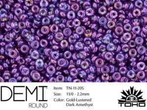 TN-11-0205 Demi Round TOHO Gold-Lustered Dk Amethyst-0