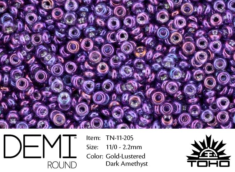 TN-11-0205 Demi Round TOHO Gold-Lustered Dk Amethyst-0