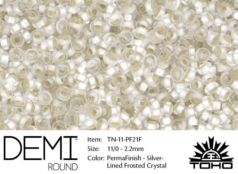 TN-11-PF0021F Demi Round TOHO Perma Finish Silver Linded Frosted Crystal -0 TN-11-PF0021F Demi Round TOHO Perma Finish Silver Linded Frosted Crystal -0