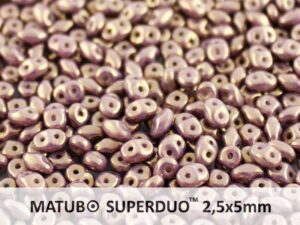 SD-03000-14496 Opaque White Violet Gold Luster Matubo SuperDuo