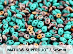 SD-63130-27171 Superduo Matte Opaque Green Turquoise Capri Gold 10 gram-0