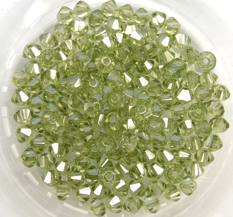 03-MC-00010-14457 Bicone, Crystal Green Luster, 3 mm. 50 Pc.-0 03-MC-00010-14457 Bicone, Crystal Green Luster, 3 mm. 50 Pc.-0
