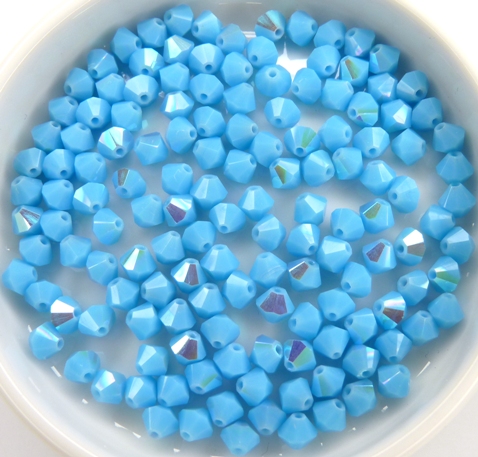 04-MC-63030-28701 Bicone, Opaque Blue Turquoise AB, 4 mm. 50 Pc.-10873