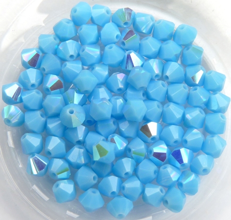 04-MC-63030-28701 Bicone, Opaque Blue Turquoise AB, 4 mm. 50 Pc.-0 04-MC-63030-28701 Bicone, Opaque Blue Turquoise AB, 4 mm. 50 Pc.-0