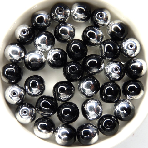 0010007 Jet half Silver round, 8 mm.-0