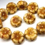 0040034 Opaque White Travertin Round Flower Bead. 12 Pc.-0